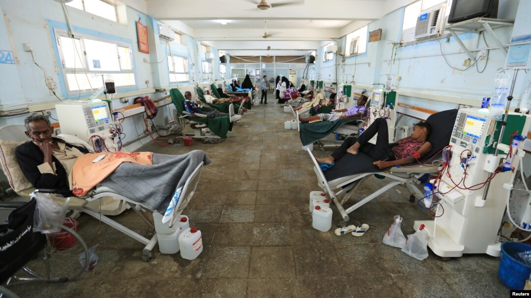 FILE - People with kidney failure undergo dialysis at a hospital in the Red Sea port city of Hodeidah, Yemen Nov. 28, 2018. 