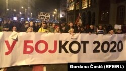 Protest za bojkot izbora, u Beogradu, 15. februara 2020. (Foto: Gordana Ćosić, RSE)