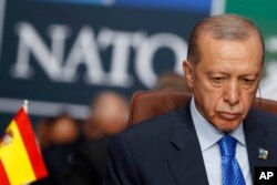FILE - Turkish President Recep Tayyip Erdogan at a NATO summit in Vilnius, Lithuania, on July 11, 2023