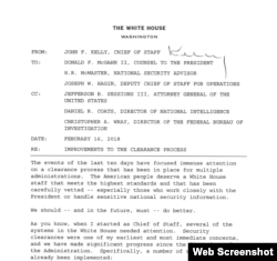 Chief of Staff John Kelly has proposed changes to the White House security clearance process.