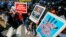 Demonstrators protest against what they say is U.S., Japan, and China’s interference with the Association of Southeast Asian Nations (ASEAN) in front of the U.S. Embassy in Manila, Philippines, April 28, 2017. The 10-member ASEAN is to hold their annual summit Saturday.