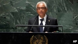 (Photo d’archives) Le Premier ministre mauricien Pravind Kumar Jugnauth s'adresse à la 78e session de l'Assemblée générale des Nations Unies, le vendredi 22 septembre 2023.