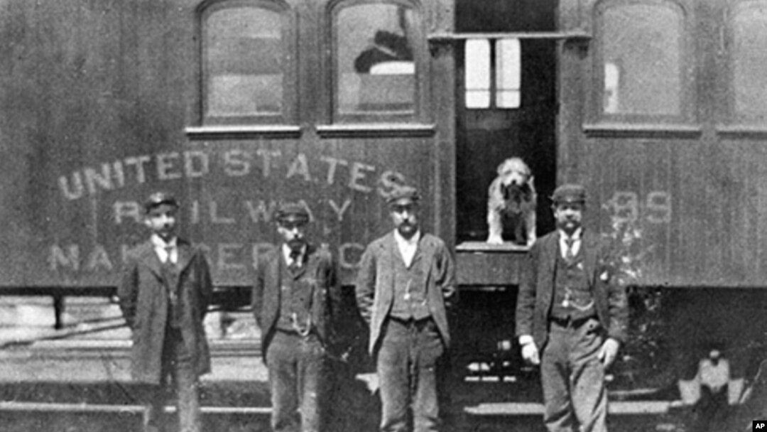 Owney, posing here in one of his favorite spots, rode the rails all over the country.