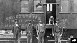 Owney, posing here in one of his favorite spots, rode the rails all over the country.