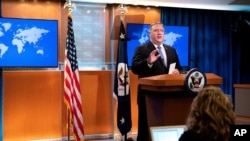 Secretary of State Mike Pompeo speaks during a media briefing, Nov. 10, 2020, at the State Department in Washington.