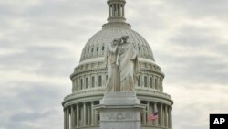 The Peace Monument, also known as the Naval Monument or Civil War Sailors Monument, is seen on the grounds of the Capitol in Washington, as day three of the government shutdown continues.