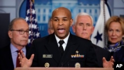 U.S. Surgeon General Jerome Adams speaks in the briefing room of the White House in Washington, Tuesday, 10, 2020, about the coronavirus outbreak.