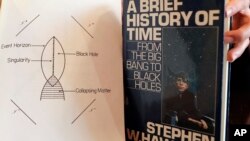 A Book, and scripts by Stephen Hawking are among the personal and academic possessions of Stephen Hawking at the auction house Christies in London, Oct. 19, 2018. 