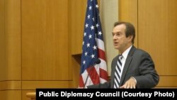 VOA Director David Ensor delivering keynote address to a Public Diplomacy Council forum on November 12, 2013 at the State Department's Marshall Center in Washington, D.C.