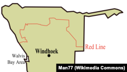 The path of the red line fence in Namibia after its construction in the 1960s.