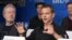 Director Ridley Scott (L) and actor Matt Damon are seen at a press conference at the Toronto International Film Festival, Sept. 11, 2015, in Toronto.