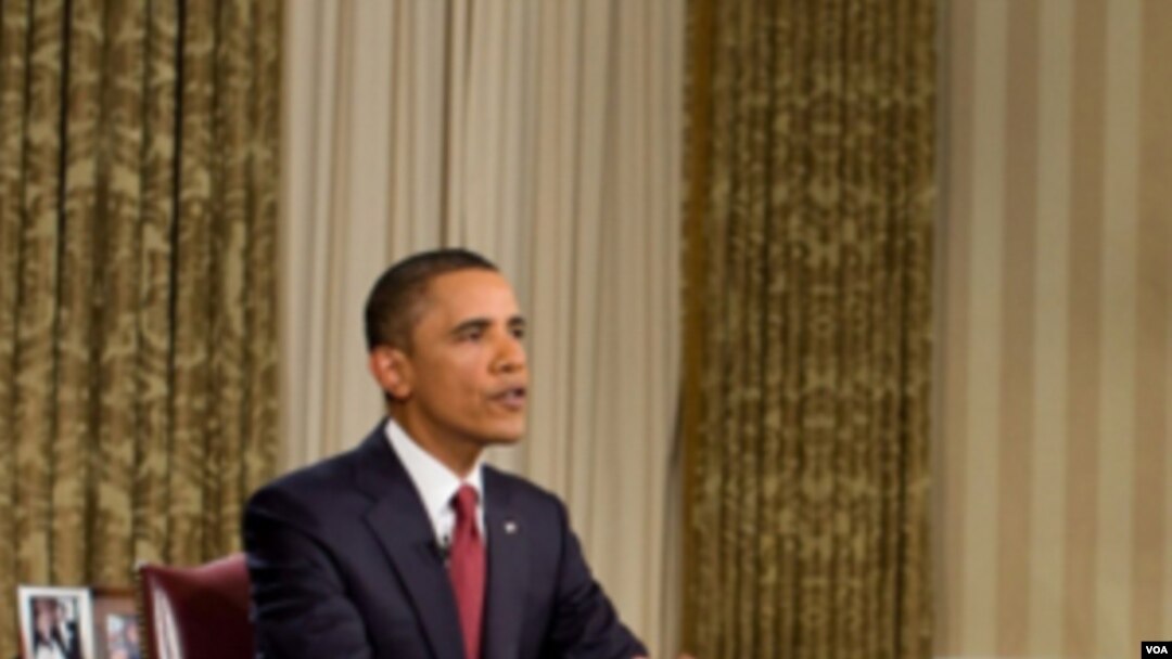 Presiden Amerika Barack Obama di Ruang Oval, Gedung Putih, saat menyampaikan pidatonya mengenai berakhirnya misi tempur di Irak.