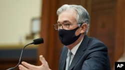 Federal Reserve Chairman Jerome Powell testifies before a House Financial Services Committee hearing on Capitol Hill in Washington.