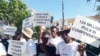 Communities living in wildlife areas protest in front of the British High Commission in Gaborone, March 12, 2025. (Mqondisi Dube for VOA)