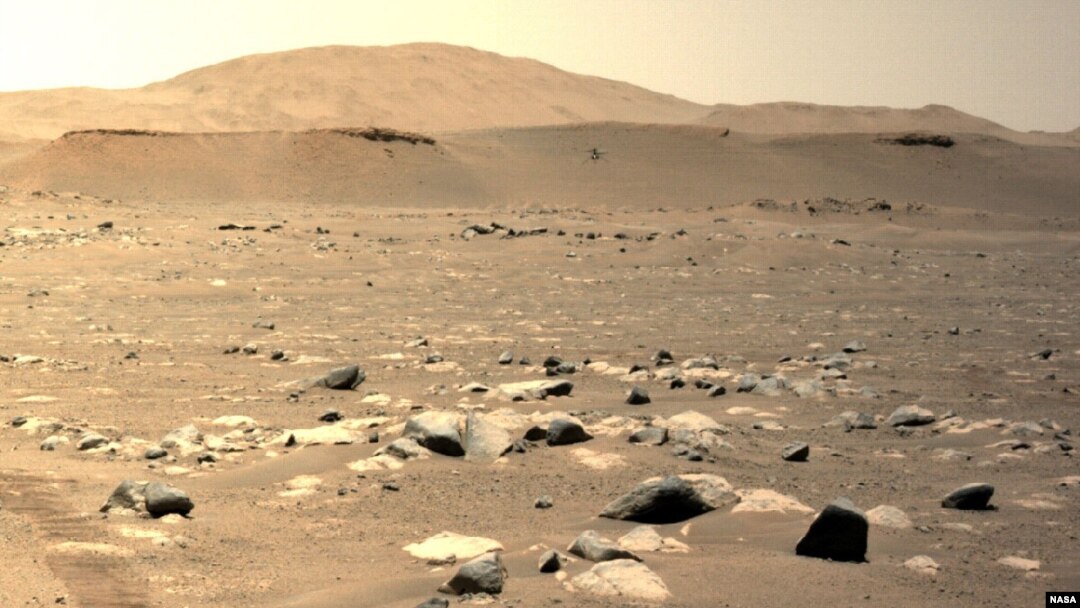 美国宇航局"毅力号"火星车拍摄到的"机智号"第三次飞行。(2021年4月25日)