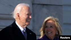 Former U.S. President Joe Biden and former U.S. first lady Jill Biden leave the U.S. Capitol building on the inauguration day of President Donald Trump's second presidential term, in Washington, Jan. 20, 2025. 