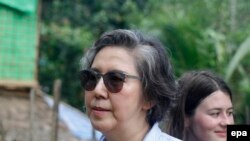 Yanghee Lee (C-L), the United Nations Special Rapporteur on the situation of human rights in Myanmar, at Kali Muslim village in Ponnagyun Township, Rakhine State, western Myanmar, 22 June 2016. Yanghee Lee is on her fourth visit to Myanmar and will stay from 19 June to 01 July 2016. EPA/NYUNT WIN