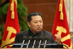 FILE - North Korean leader Kim Jong Un speaks at the office of the Party Central Committee in Pyongyang in this picture taken September 2, 2021 and released from North Korea's official Korean Central News Agency. (Photo by STR/KCNA via KNS/AFP)