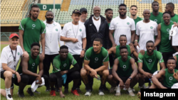 'Yan wasan Super Eagles bayan da suka kammala atisaye a Legas (Hoto: Instagram)