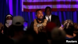 Rapper Kanye West holds his first rally in support of his presidential bid, in North Charleston, South Carolina, July 19, 2020. 