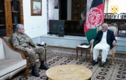 Afghanistan's President Ashraf Ghani meets with Pakistan's Army Chief of Staff General Qamar Javed Bajwa, in Kabul, Afghanistan, May 10, 2021.