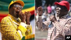 Bato RaVaMorgan Tsvangirai rakwirira VaRobert Mugabe kudare repamusoro. (AP Photos/Collage by Ntungamili Nkomo)