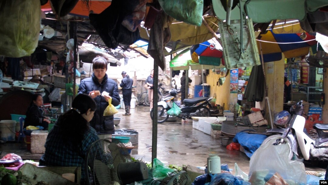 Di pasar Hanoi, banyak konsumen lebih khawatir dengan masalah kualitas produk daripada politik. (M. Brown/VOA) 