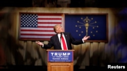 U.S. Republican presidential candidate Donald Trump speaks at a campaign event at The Palladium at the Center for Performing Arts in Carmel, Indiana, May 2, 2016.