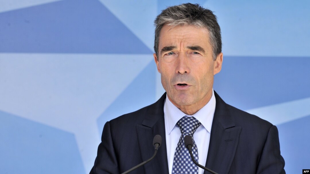 NATO chief Anders Fogh Rasmussen speaks to the press on June 26, 2012 at the NATO Headquarters in Brussels.