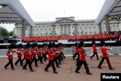 Members of the Household Division march ahead of the Platinum Jubilee Pageant in London, June 5, 2022.