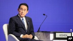 日本首相岸田文雄在新加坡举行的香格里拉对话会上。（2022年6月10日）