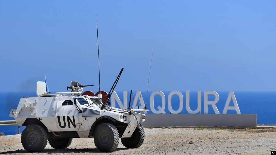 FILE - A United Nations Interim Force In Lebanon (UNIFIL) vehicle patrols in the southern coastal border Lebanese-Israeli town of Naqoura, Lebanon, Monday, June 6, 2022.