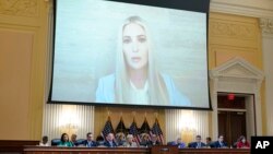 A video showing former White House Advisor Ivanka Trump speaking during an interview with the Jan. 6 Committee is shown at the House select committee hearing, June 9, 2022.