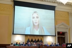 A video showing former White House Advisor Ivanka Trump speaking during an interview with the Jan. 6 Committee is shown at the House select committee hearing, June 9, 2022.