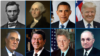 (From top left) Abraham Lincoln, George Washington, Barack Obama, Donald Trump, Franklin Roosevelt, Ronald Reagan, Bill Clinton and Harry Truman. 