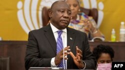 FILE: South African President Cyril Ramaphosa delivers the Presidency Budget Vote speech, in the South African Parliament in Cape Town, June 09, 2022. 