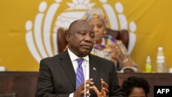 FILE - South African President Cyril Ramaphosa delivers the Presidency Budget Vote speech, in the South African Parliament in Cape Town, on June 09, 2022.