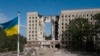 This photograph taken on June 10, 2022, shows the regional government building destroyed by a Russian missile strike in March 2022, in the southern Ukrainian city of Mykolaiv, amid the Russian invasion of Ukraine.