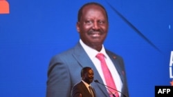 Azimio la Umoja (Aspiration to Unite) coalition's presidential candidate Raila Odinga speaks on stage at the launch of the party manifesto in Nairobi ahead of this year's August elections, on June 6, 2022. 