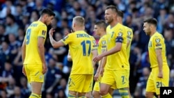 Ukraine's Andriy Yarmolenko celebrates after scoring a goal during the World Cup 2022 qualifying match between Scotland and Ukraine.