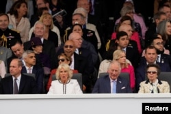 Britain's Prince William, Camilla, Duchess of Cornwall, Prince Charles and Anne, Princess Royal attend the Platinum Jubilee Pageant in London, June 5, 2022.