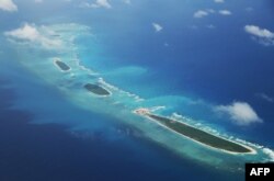 An aerial view of Qilianyu islands in the Paracel chain, which China considers part of Hainan province on Aug. 10, 2018.