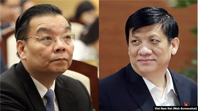 Chủ tịch UBND TP Hà Nội Chu Ngọc Anh (trái) và Bộ trưởng Y tế Nguyễn Thanh Long vừa bị khai trừ khỏi Đảng vì vụ bê bối kit xét nghiệm Việt Á.