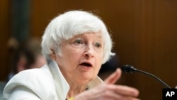 Department of the Treasury Secretary Janet Yellen testifies during a Senate Finance Committee hearing to examine President Joe Biden's proposed budget request for fiscal year 2023, on Capitol Hill, June 7, 2022, in Washington.