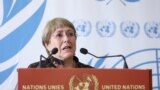 联合国人权事务高级专员巴切莱特在日内瓦对媒体讲话。 （2022年6月13日）