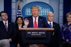 President Donald Trump speaks during press briefing with the Coronavirus Task Force, at the White House, March 18, 2020, in Washington.