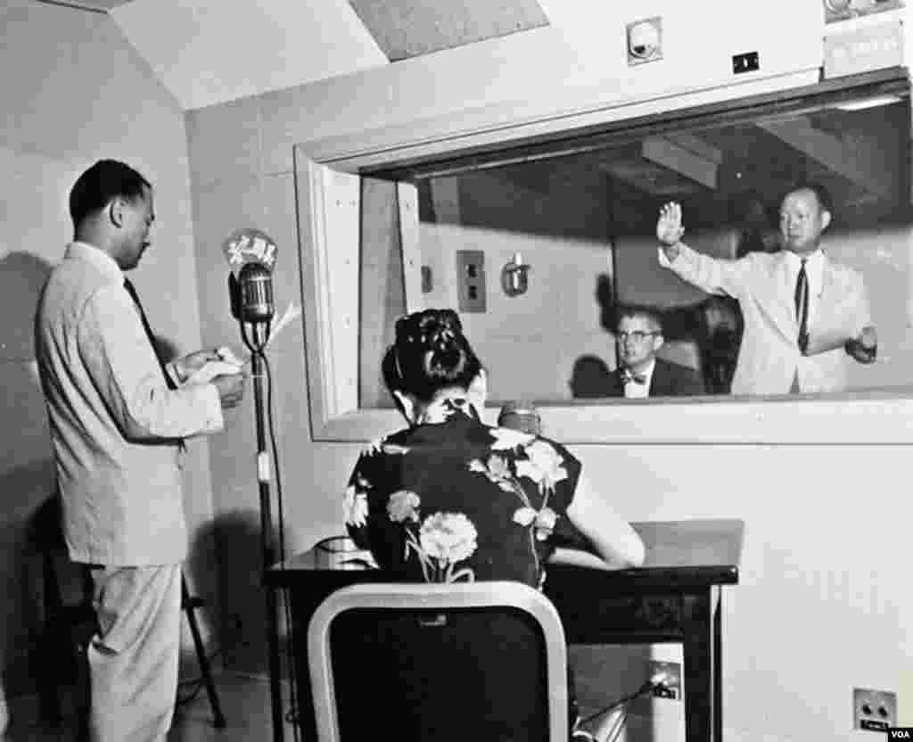 Early control room from inside a radio studio.