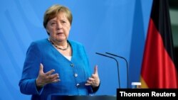 앙겔라 메르켈 독일 총리가 5일 베를린에서 기자회견을 했다.
