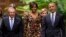 President Barack Obama, right, and first lady Michelle arrive for a state dinner with Cuba's President Raul Castro, left, at the Palace of the Revolution in Havana, March 21, 2016. 