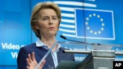 Presiden Komisi Eropa, Ursula von der Leyen berbicara di Brussels, Belgia. 